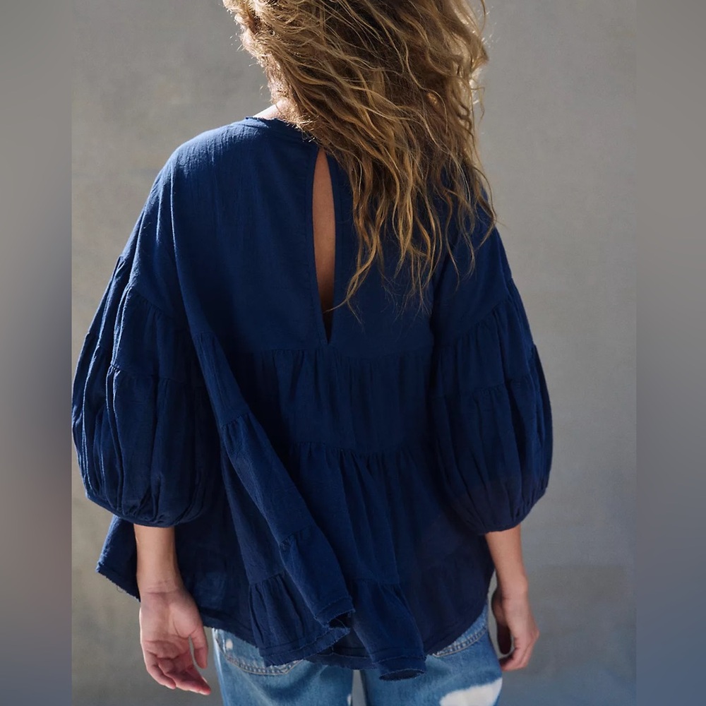 Free people Brianna tunic balloon sleeve open slit ruched flowy - Picture 10 of 15